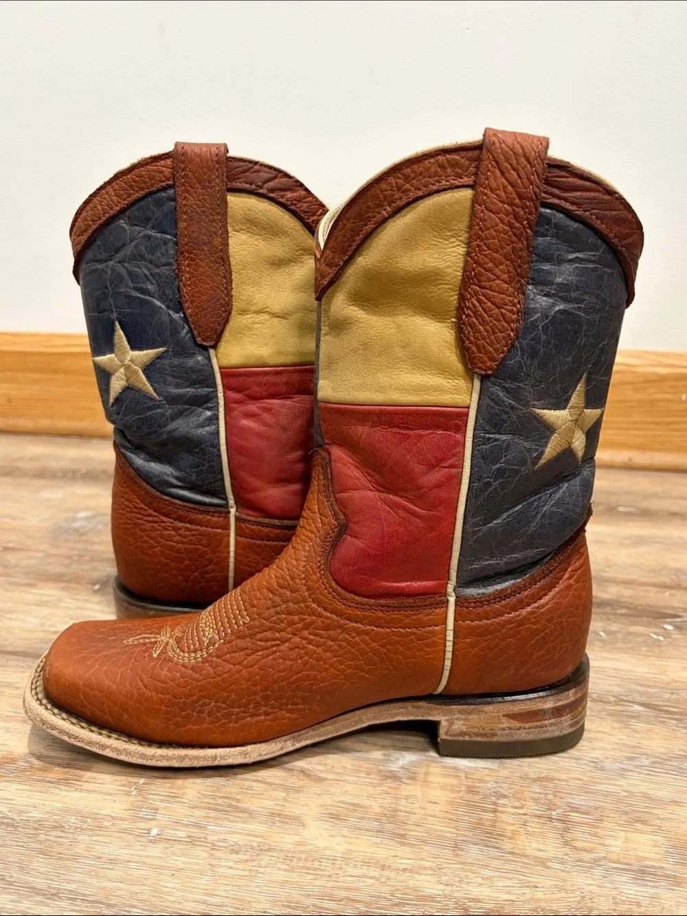 Vaccari Kids Texas Flag Cowboy Boots Size Mex 22 USA 2 Square Toe Leather Boots